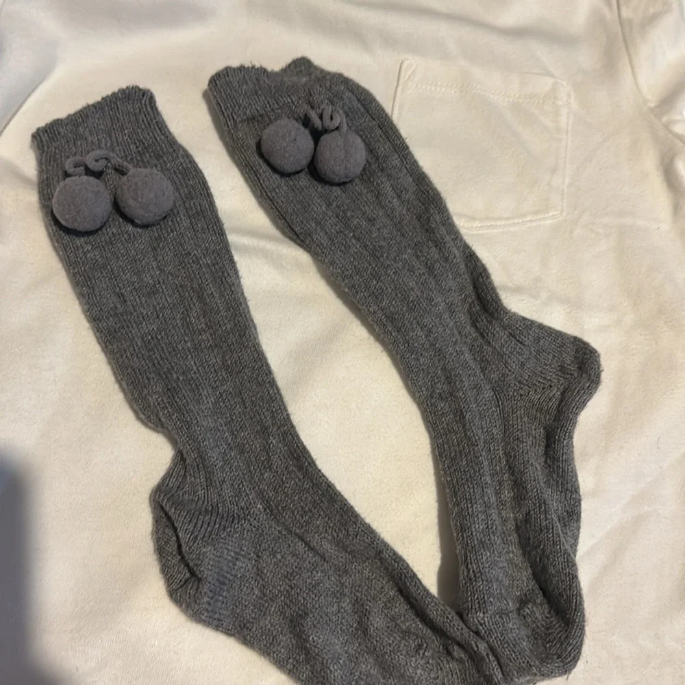 Unisex Gray Kids Knee-High Socks with Pom Poms